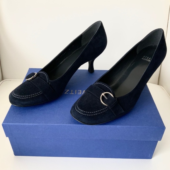 Stuart Weitzman Navy Blue Suede Leather Heel Pumps - Picture 8 of 12